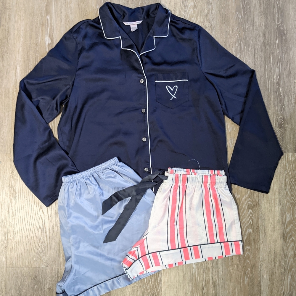 Victorias Secret Satin Pajamas 2 Shorts & Top SET Medium Bundle